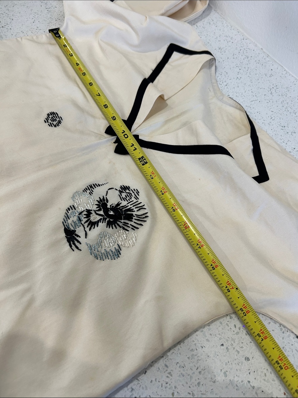 40’s/50’s 3-piece Asian embroidered dragon,wide leg pajama set cream black small - Picture 12 of 16